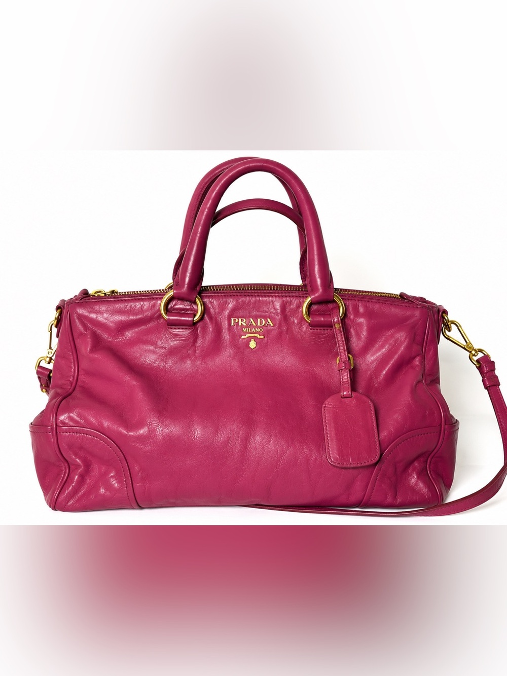 Prada Leather Satchel in Fuchsia Pink with Gold Hardware